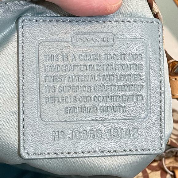 COACH Womens Satchel Shoulder Handbag Purse Signature Coated Canvas Brown Tan - Picture 4 of 16